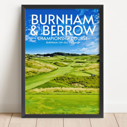 Framed poster of Burnham & Berrow Championship Course with a golf course image.