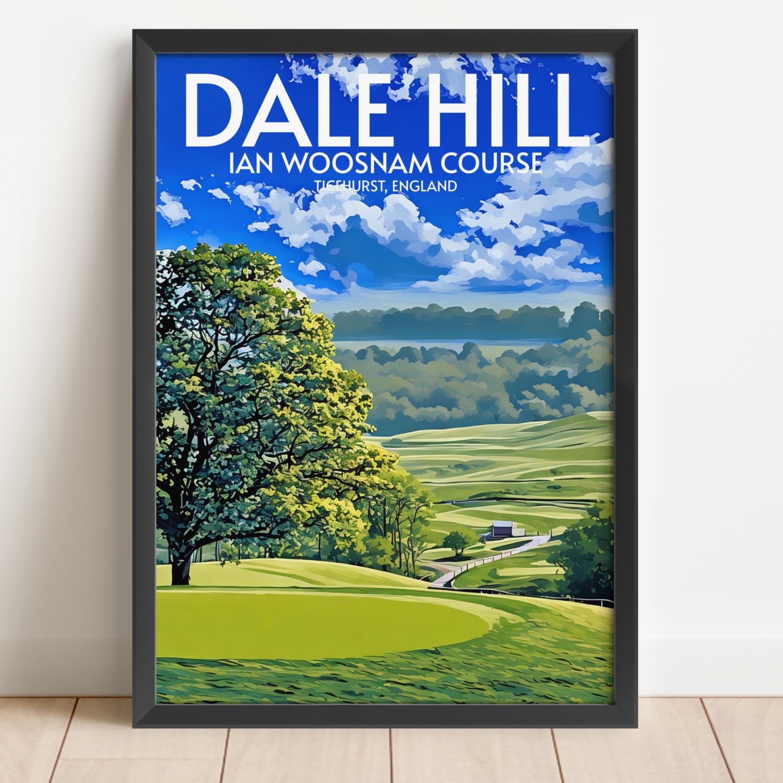 Framed poster of a scenic golf course with 'Dale Hill' text on a blue sky background.