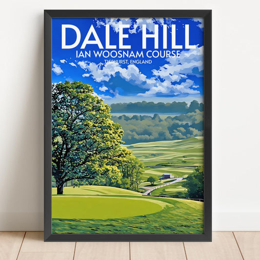 Framed poster of a scenic golf course with 'Dale Hill' text on a blue sky background.