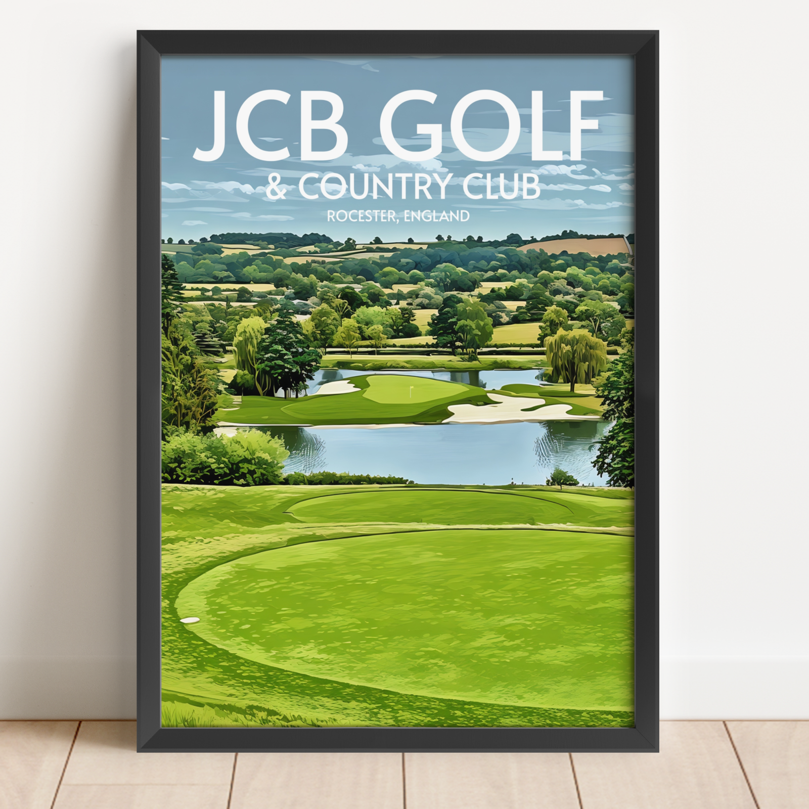 Framed poster of JCB Golf & Country Club with a golf course and landscape view.