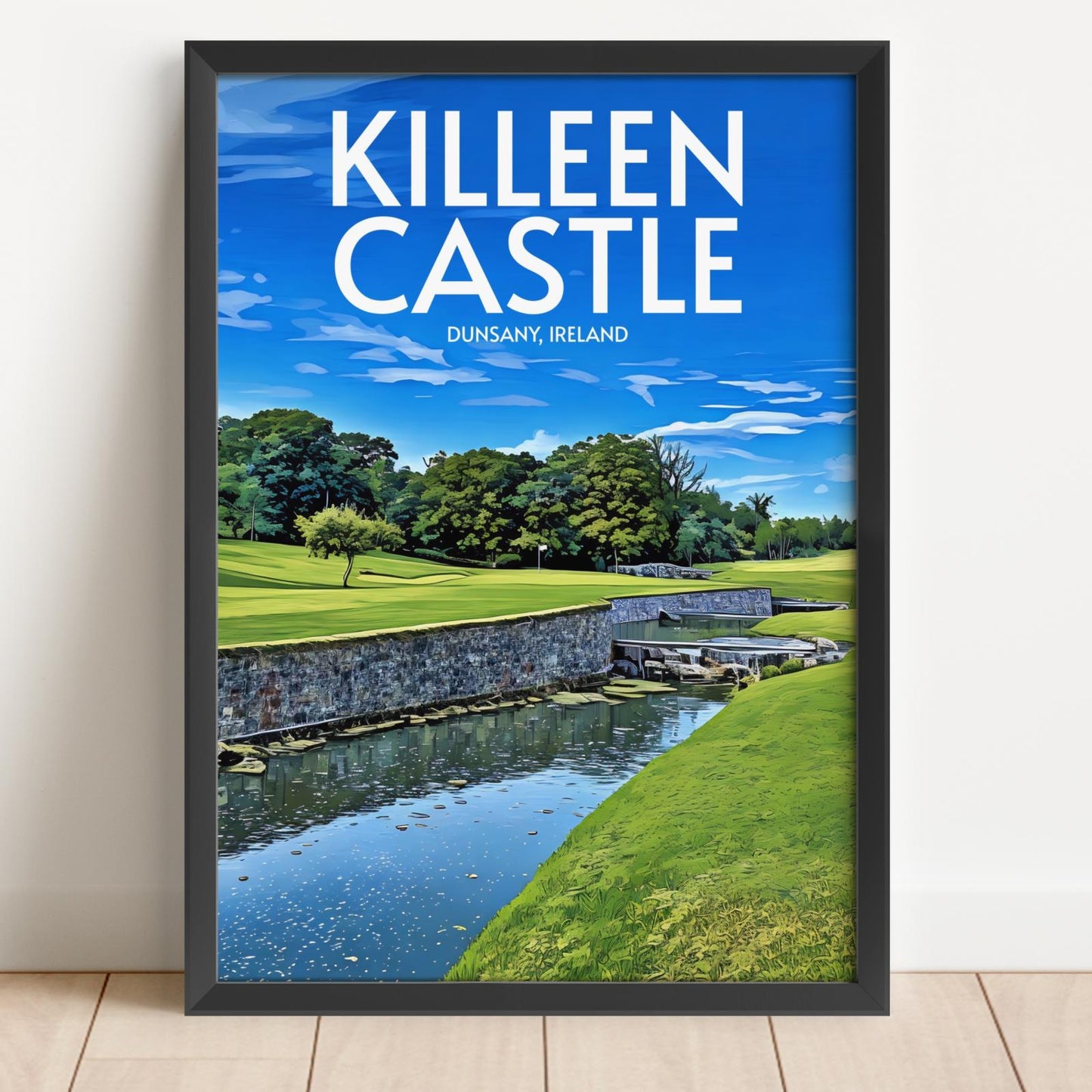 Framed poster of Killeen Castle in Dunsany, Ireland with a scenic view.