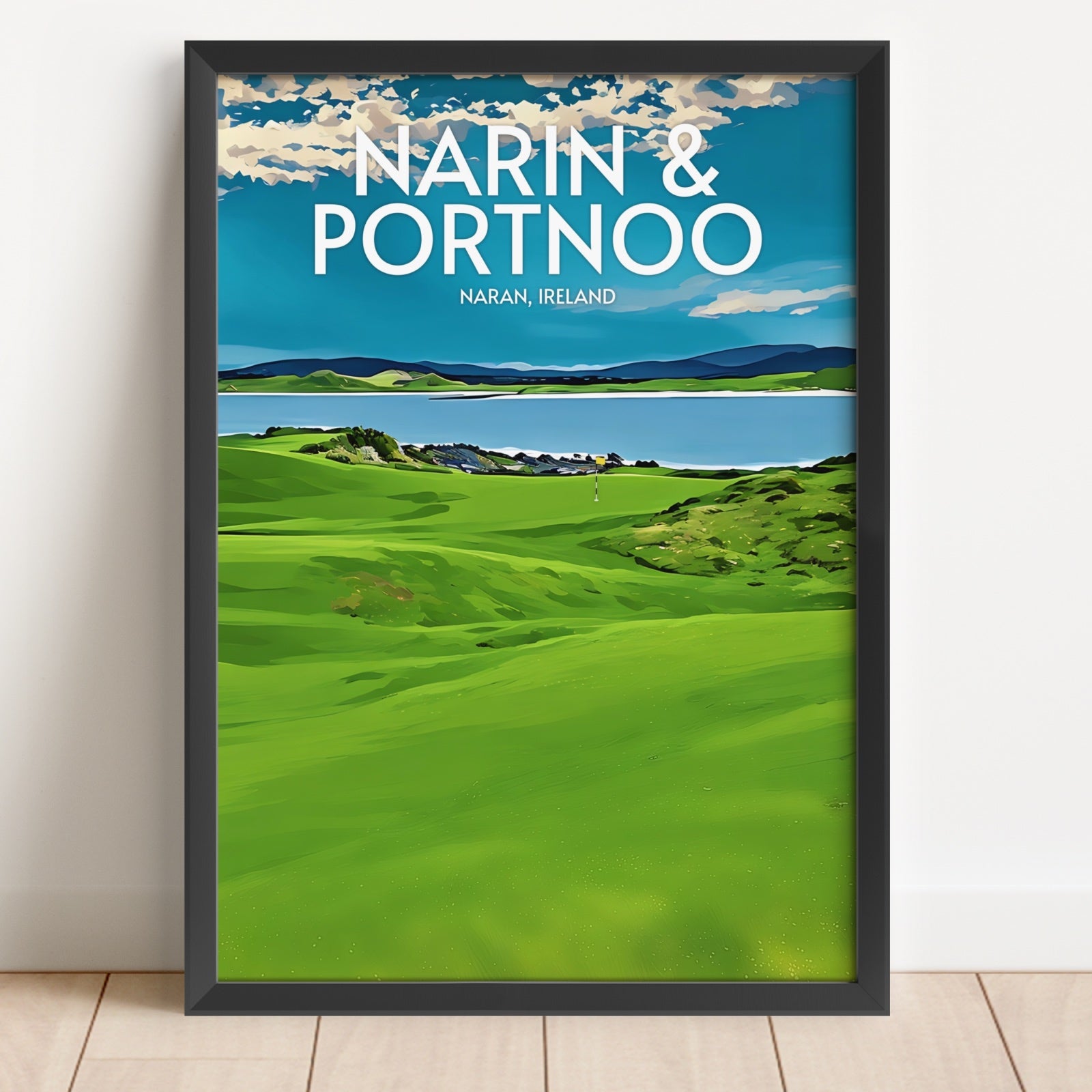 Framed poster of a scenic view with 'Narin & Portnoo, Naran, Ireland' text.