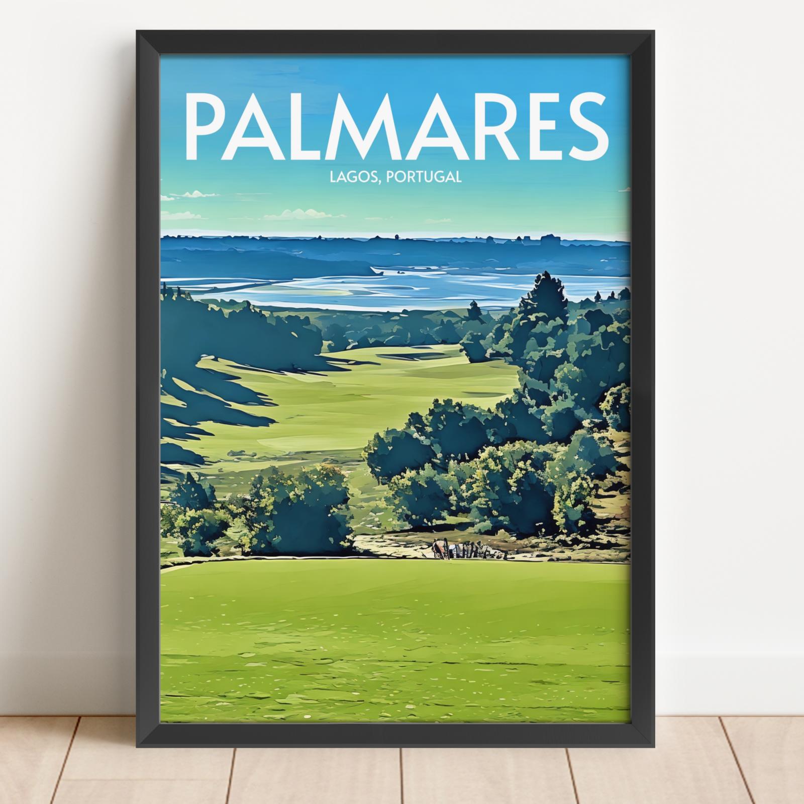 Framed poster of a scenic view with 'Palmares, Lagos, Portugal' text.