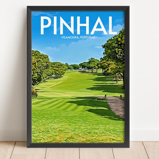 Framed poster of a golf course with 'PINHAL' and 'Vilamoura, Portugal' text.
