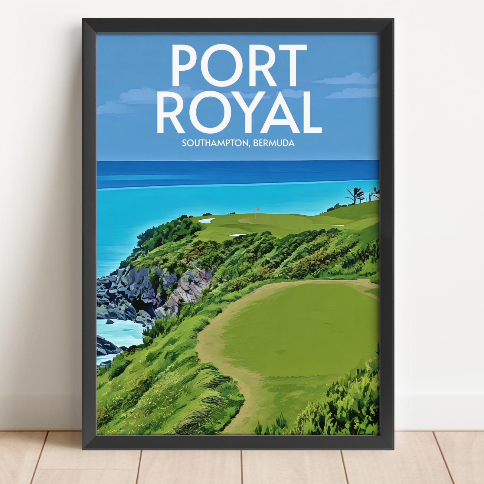 Framed poster of Port Royal golf course with scenic view and text.