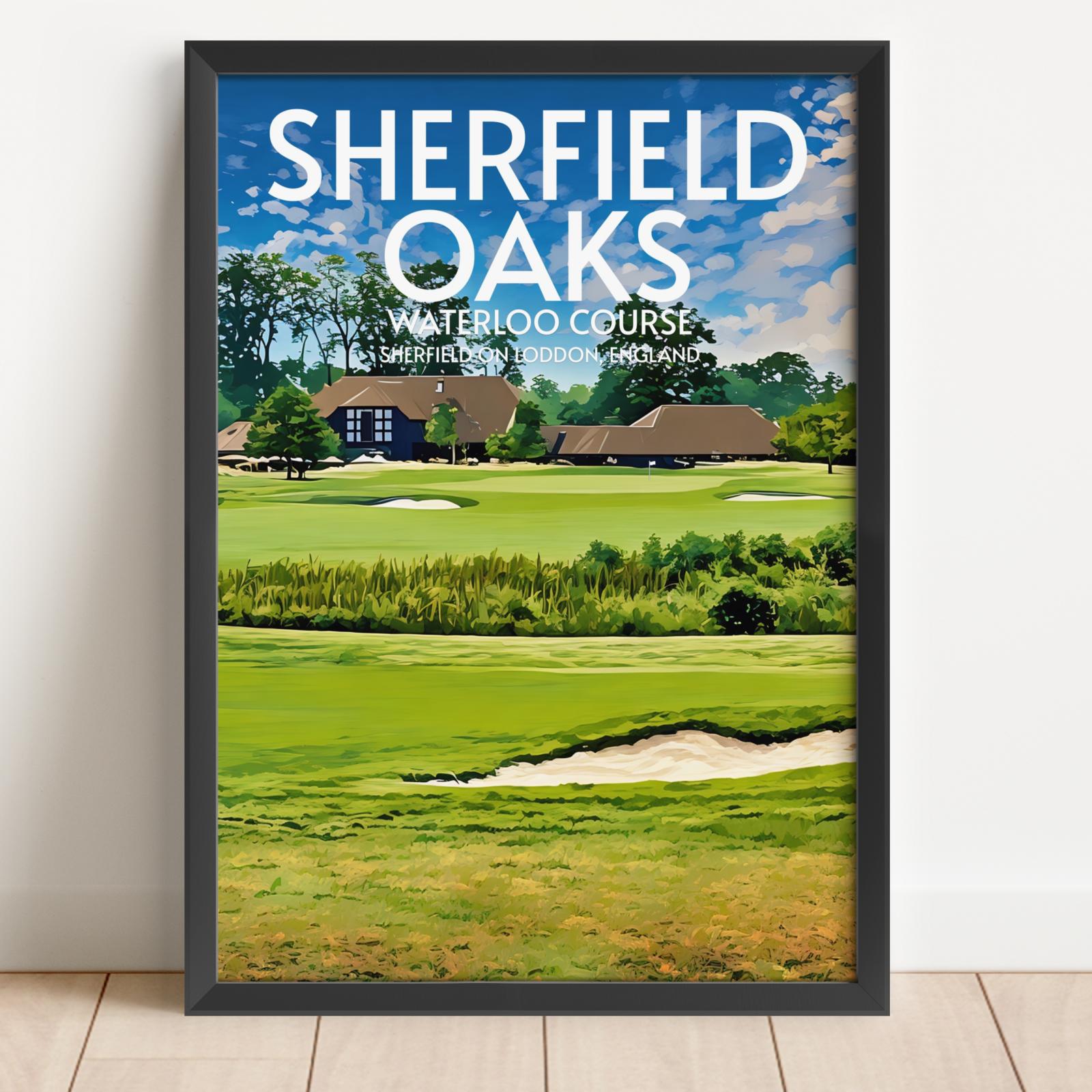 Framed poster of Sherfield Oaks Waterloo Course with golf course and clubhouse.