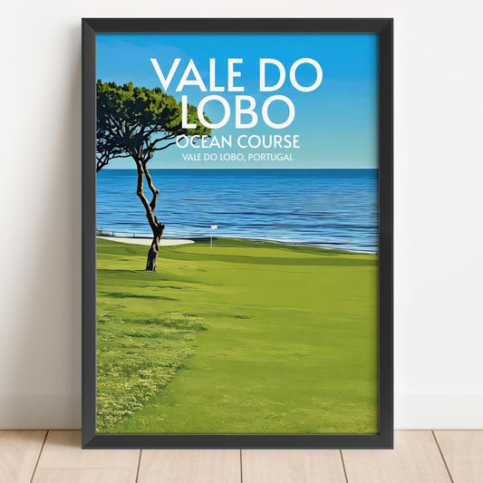 Framed poster of Vale do Lobo Ocean Course with a golf course and ocean view.
