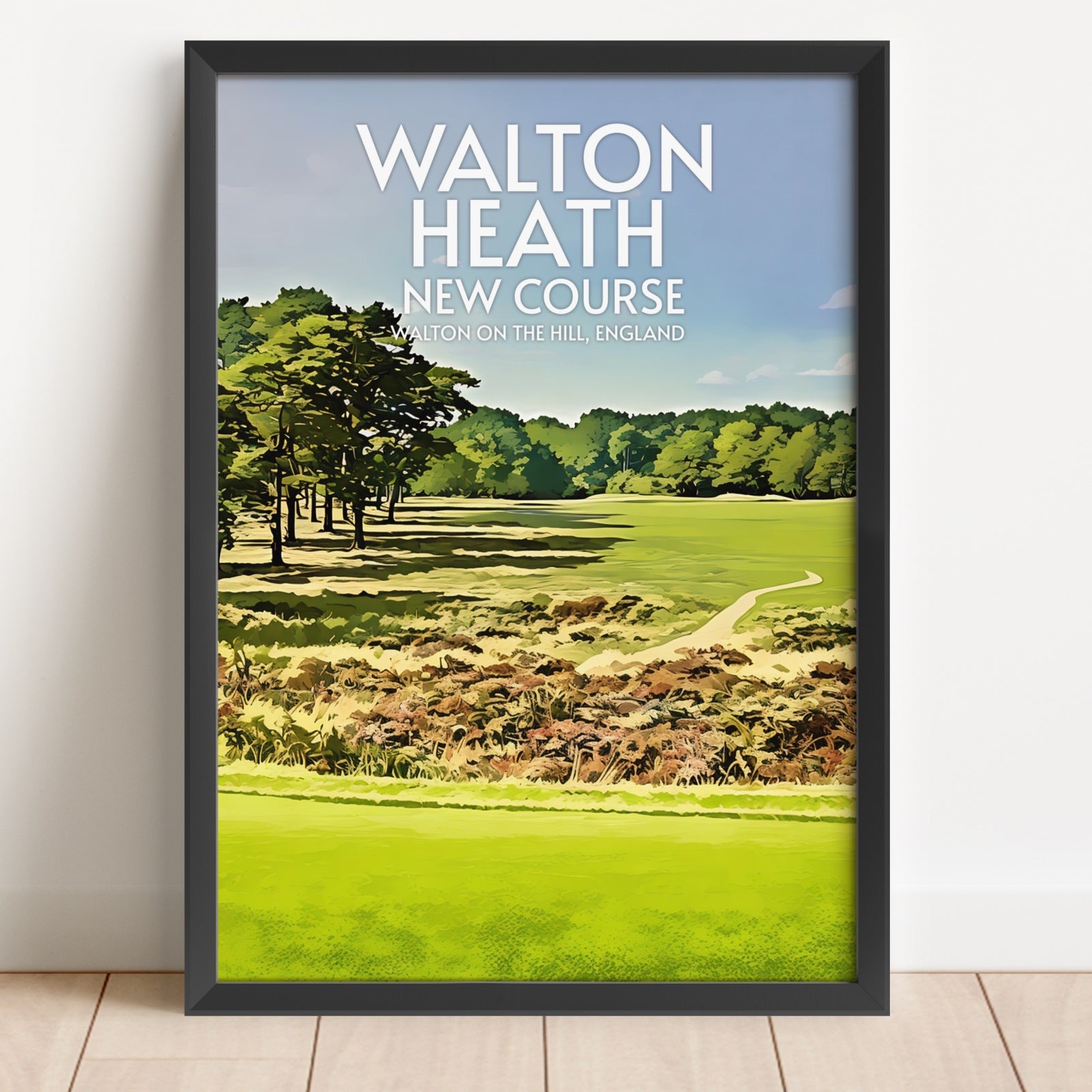 Framed poster of Walton Heath golf course with green grass and trees.